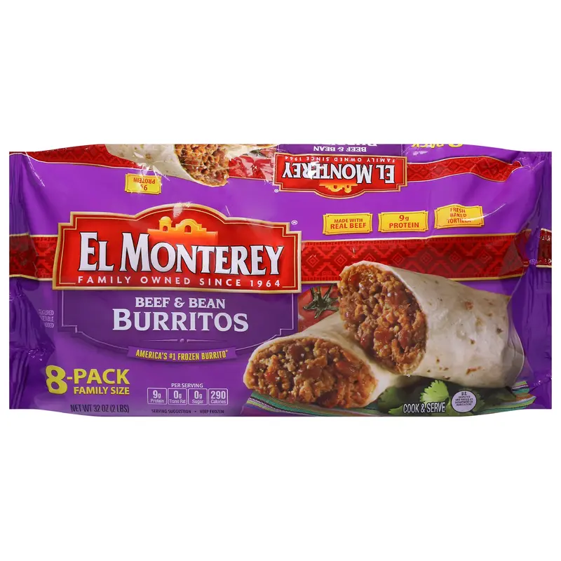 El Monterey Beef & Bean Burritos 8-Pack Family Size 8 ea