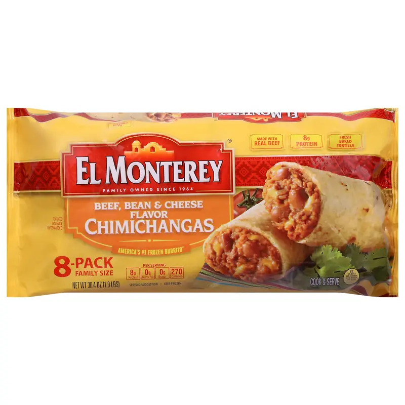 El Monterey Beef Bean & Cheese Flavor Chimichangas Family Size 8 ea