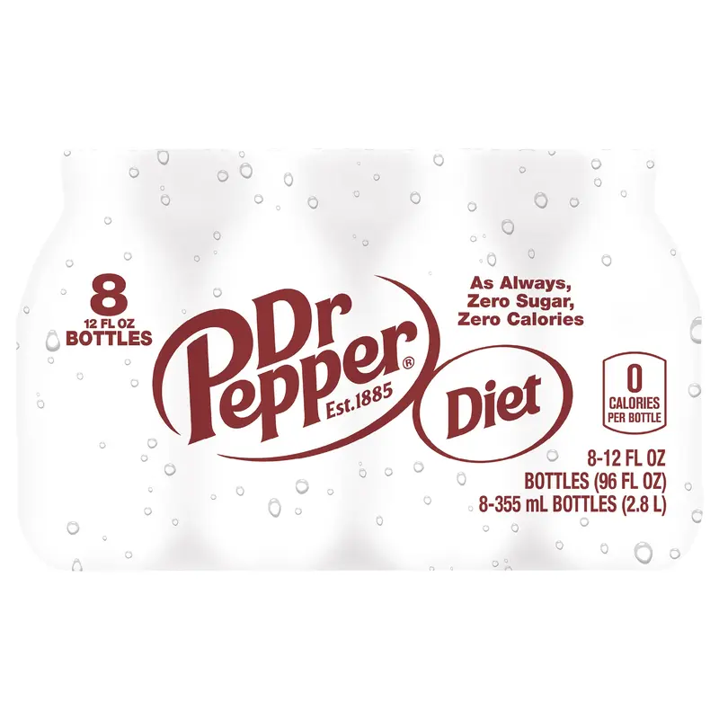 Diet Dr Pepper Soda, 12 fl oz bottles, 8 pack