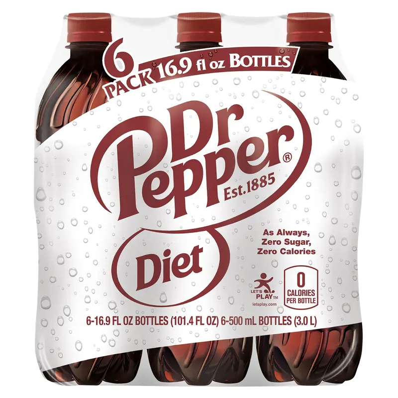 Diet Dr Pepper Soda, .5 L bottles, 6 pack