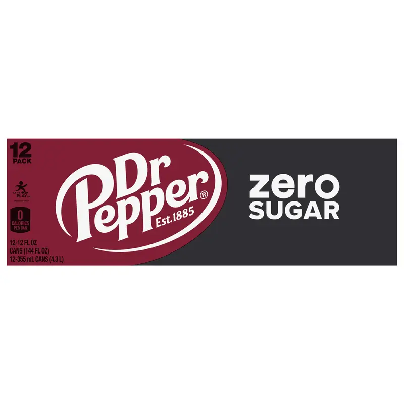 Dr Pepper 12 Pack Zero Sugar Soda 12-12 fl oz Cans