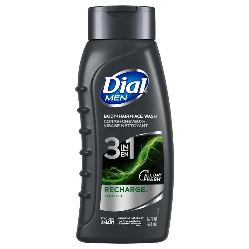 Dial Men 3in1 Body, Hair and Face Wash, Recharge, 16 fl oz