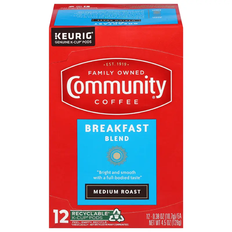 Community Coffee Medium Roast Breakfast Blend Coffee 12 - 0.38 oz K-Cup Pods