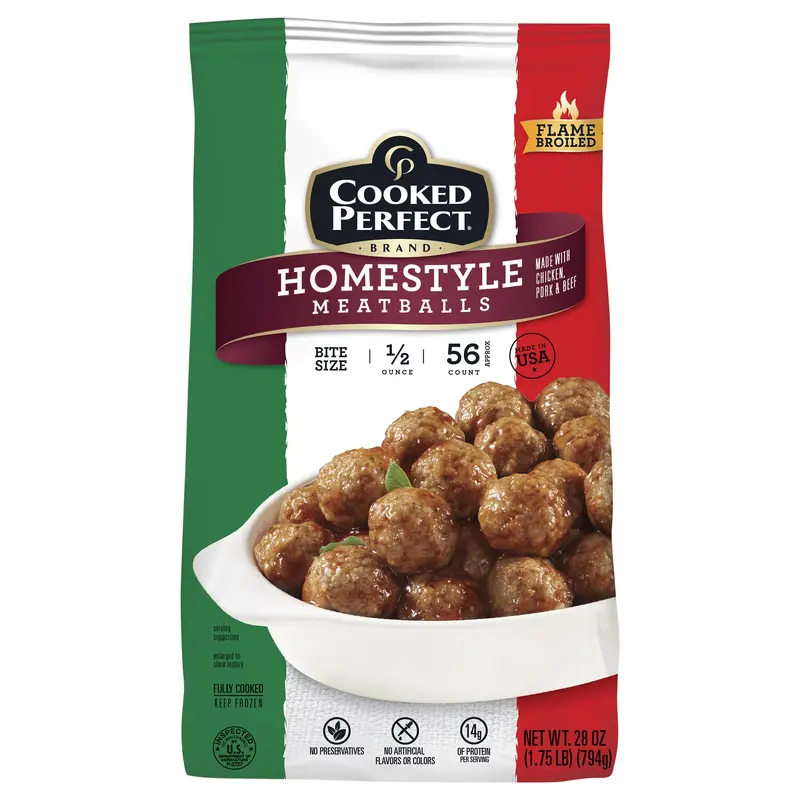 Cooked Perfect Bite Size Flame Broiled Homestyle Meatballs 28 oz