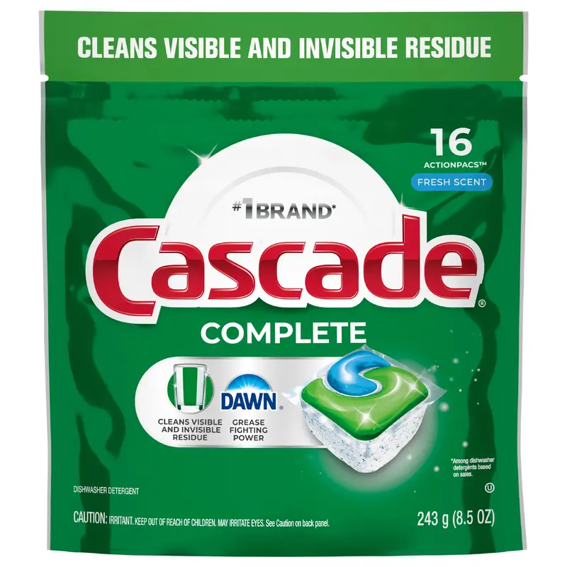 Cascade Complete Dishwasher Pods, Dishwasher Detergent, Dish Detergent Soap, Fresh, 16 count