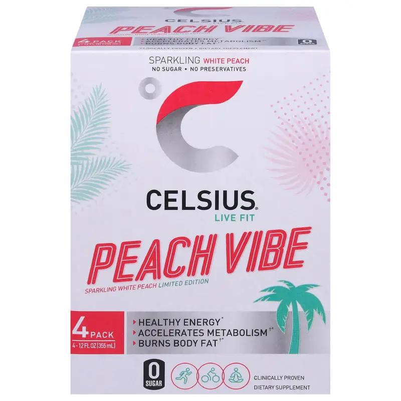 Celsius Live Fit Peach Vibe Energy Drink 4 - 12 fl oz Cans