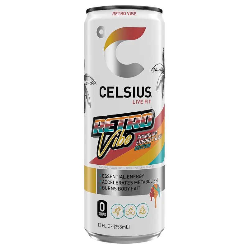 CELSIUS Sparkling Retro Vibe, Functional Energy Drink 12 Fl Oz Single Can