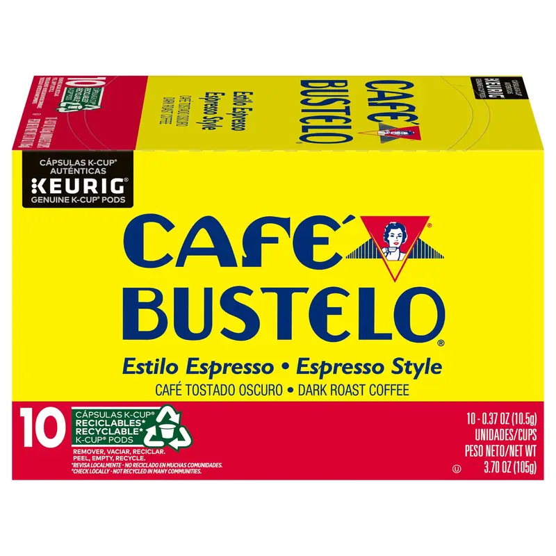 Caf Bustelo Espresso Style Dark Roast Coffee, Keurig K-Cup pods, 10 Count Box