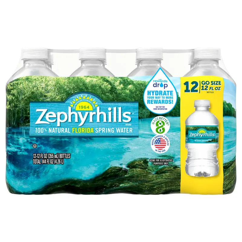 ZEPHYRHILLS Brand 100% Natural Spring Water, 12-ounce plastic bottles (Pack of 12)