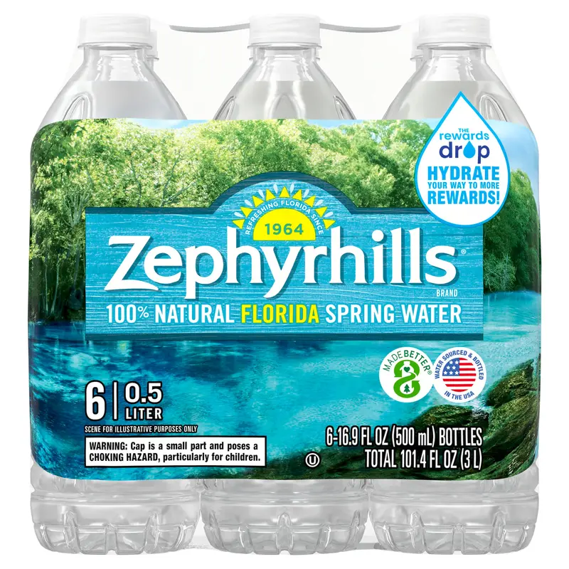 ZEPHYRHILLS Brand 100% Natural Spring Water, 16.9-ounce plastic bottles (6 Pack)