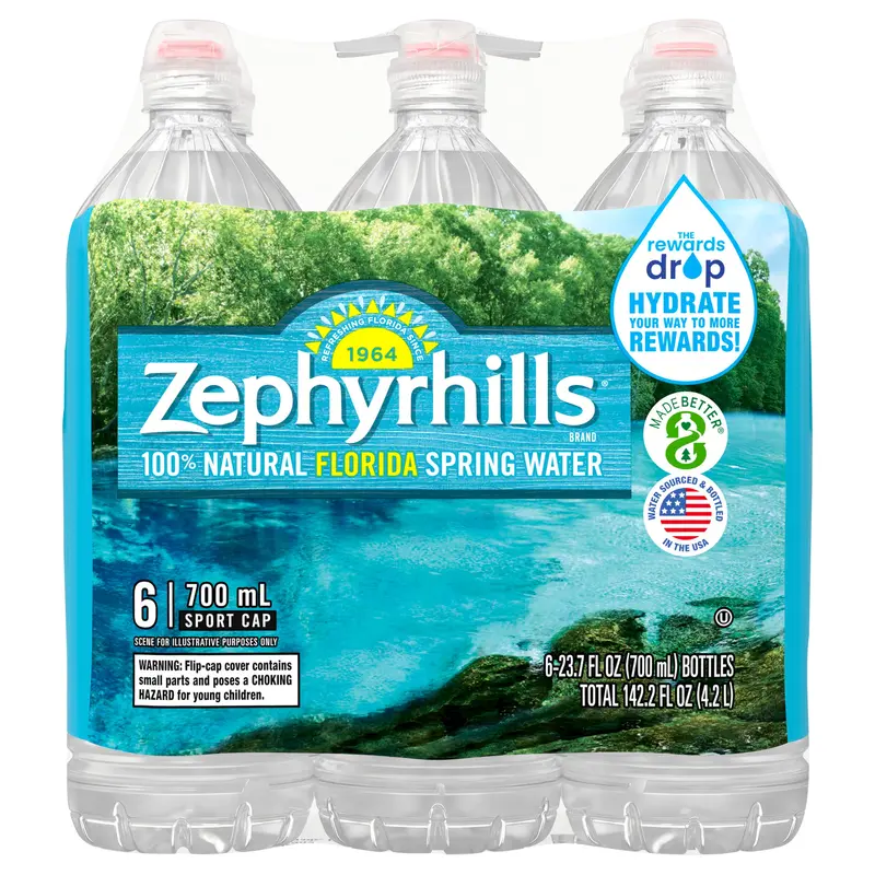 Zephyrhills Brand 100% Natural Spring Water, 23.7-ounce plastic sport cap bottles (Pack of 6)