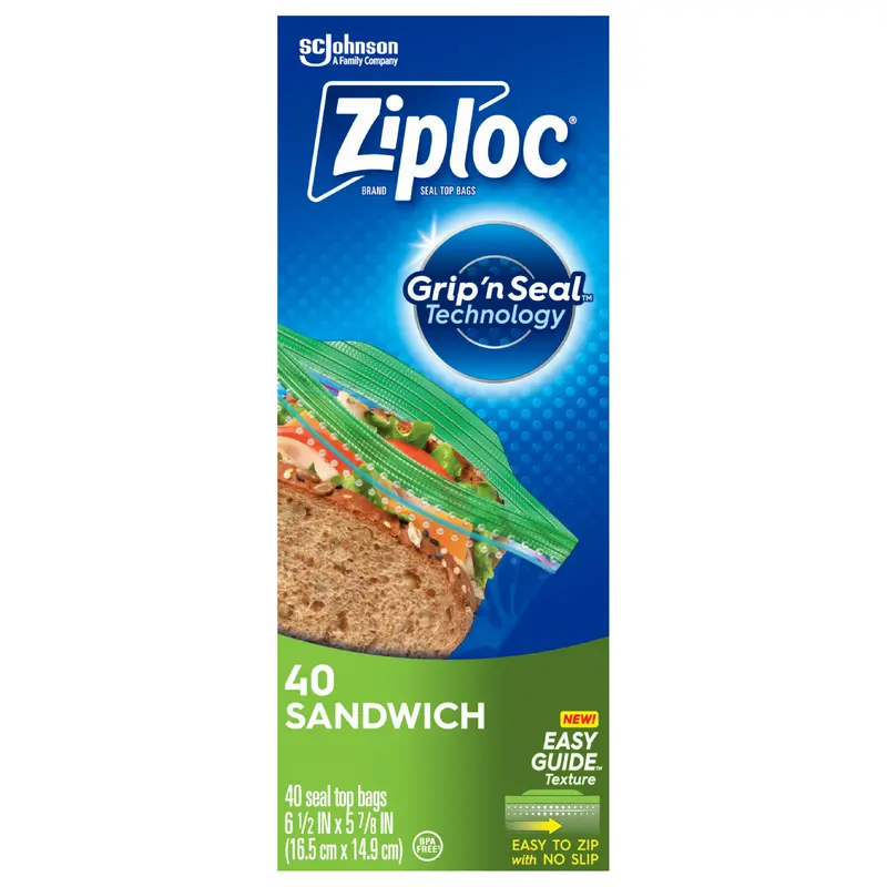 Ziploc Brand Sandwich Bags with New EasyGuide Texture, Plastic Sandwich Bags, 40 Count