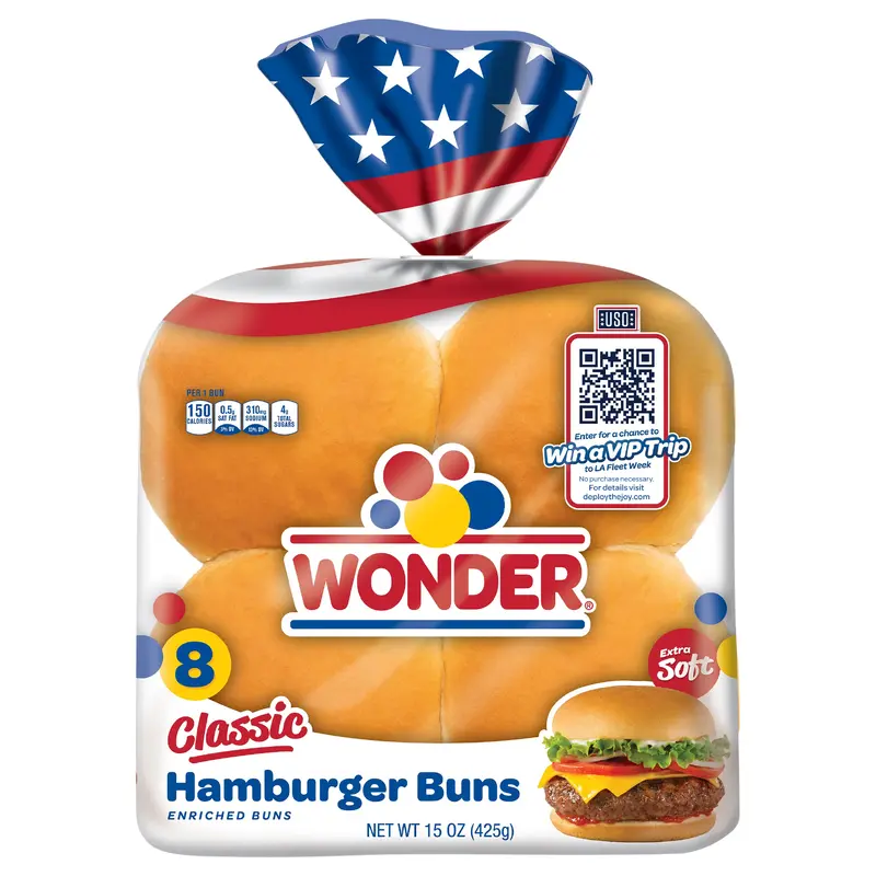 Wonder Bread Classic Hamburger Buns, White Bread Hamburger Buns USO, 8 Count