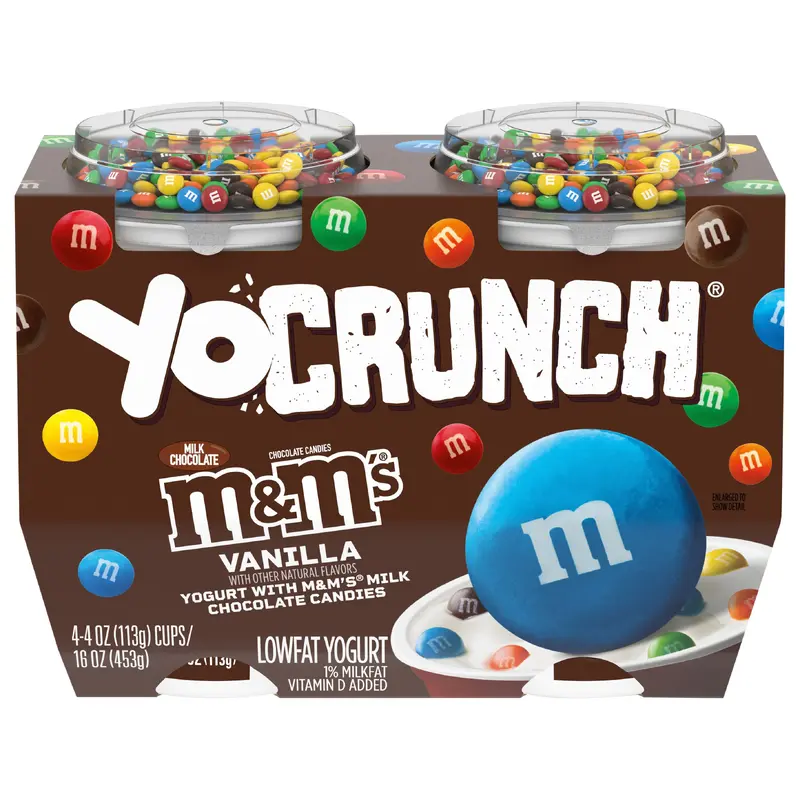 YoCrunch Low Fat Vanilla with M&Ms Yogurt, 4 Oz. Cups, 4 Count