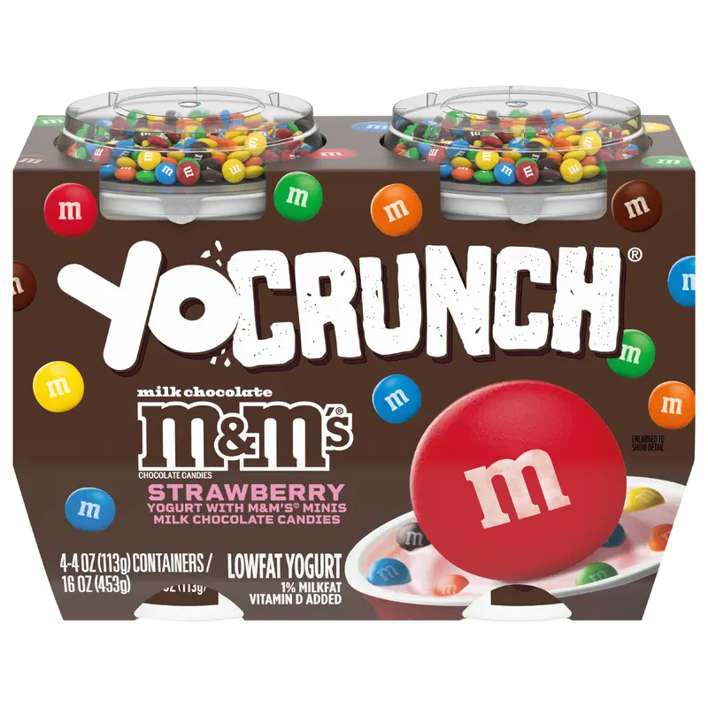 YoCrunch Strawberry Low Fat Yogurt with Mini M&Ms(R), 4 Ct, 4 OZ Yogurt Cups