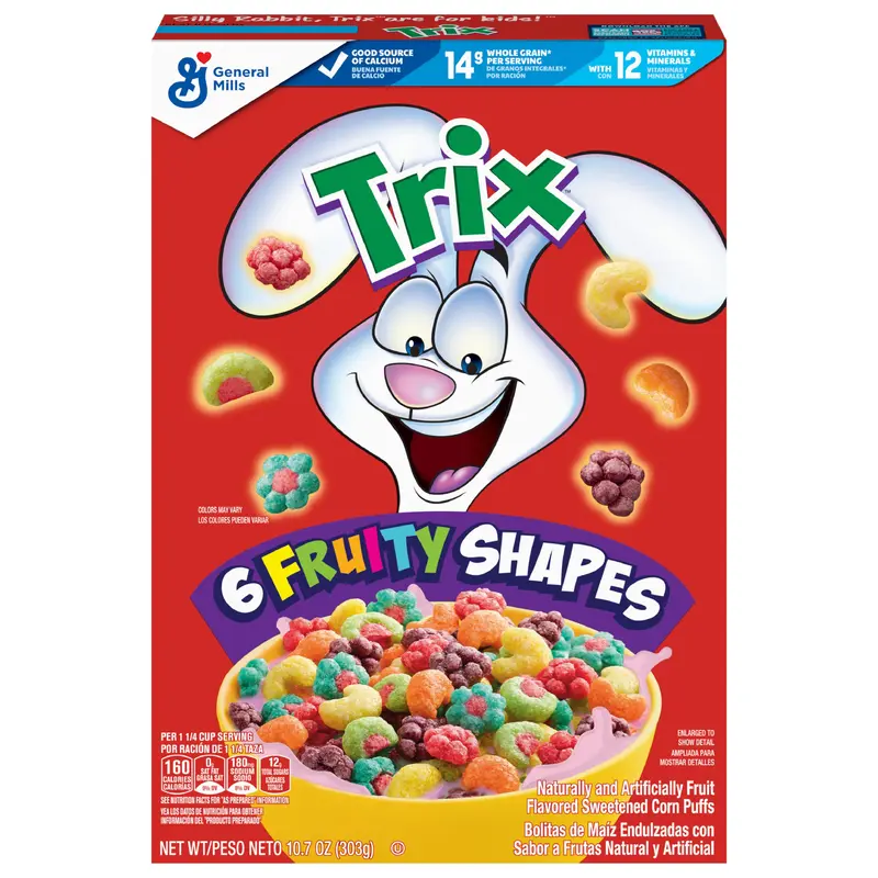 Trix Fruity Breakfast Cereal, 6 Fruity Shapes, Whole Grain, 10.7 OZ