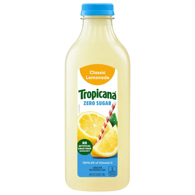 Tropicana Premium Drinks, Zero Sugar Lively Lemonade, 46 Fl Oz Bottle