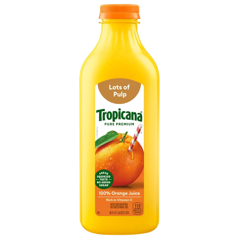 Tropicana Pure Premium Original Lots Of Pulp 100% Orange Juice, 46 Fl Oz Bottle