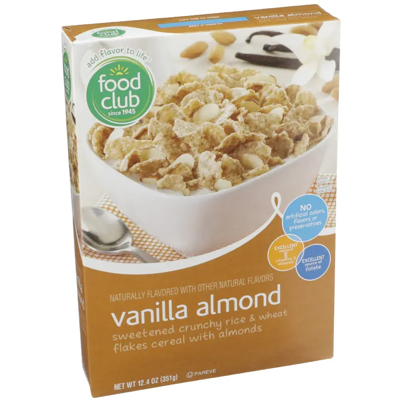Vanilla Almond Sweetened Crunchy Rice & Wheat Flakes Cereal With Almonds