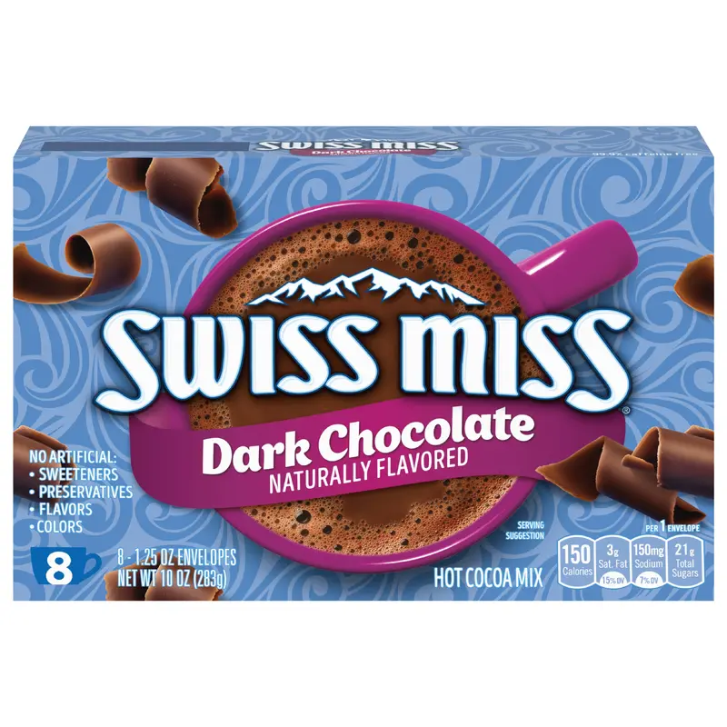 Swiss Miss Indulgent Collection Dark Chocolate Flavored Hot Cocoa Mix, 8 Count Hot Cocoa Mix Packets (12 Pack)