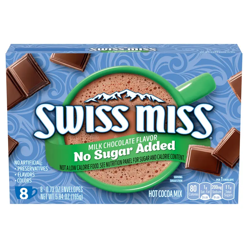 Swiss Miss No Sugar Added Milk Chocolate Flavored Hot Cocoa Mix, 8 Count Hot Cocoa Mix Packets