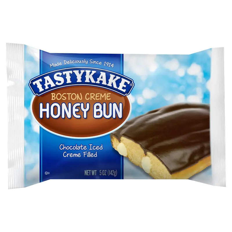 Tastykake Boston Creme Honey Bun, Creme Filled and Chocolate Iced Individually Wrapped Pastry, 5 oz