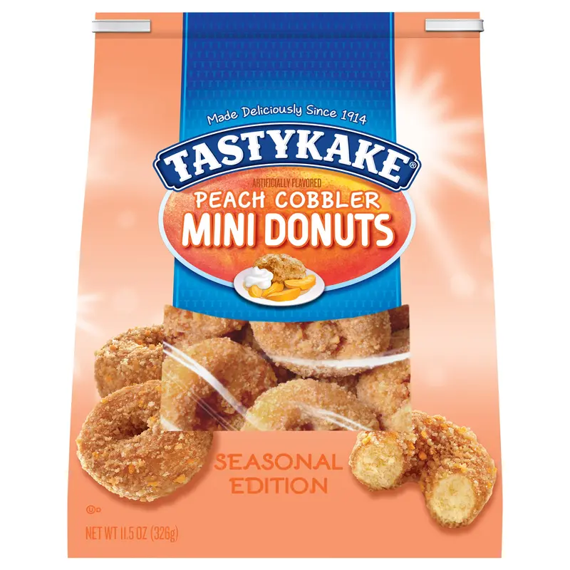 Tastykake Peach Cobbler Mini Donuts, Shareable Peach Flavored Crumb Covered Donuts, 11.5 oz