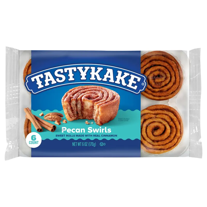 Tastykake Pecan Swirls, 6 Cinnamon and Pecan Filled Pastry Rolls, Cinnamon Rolls