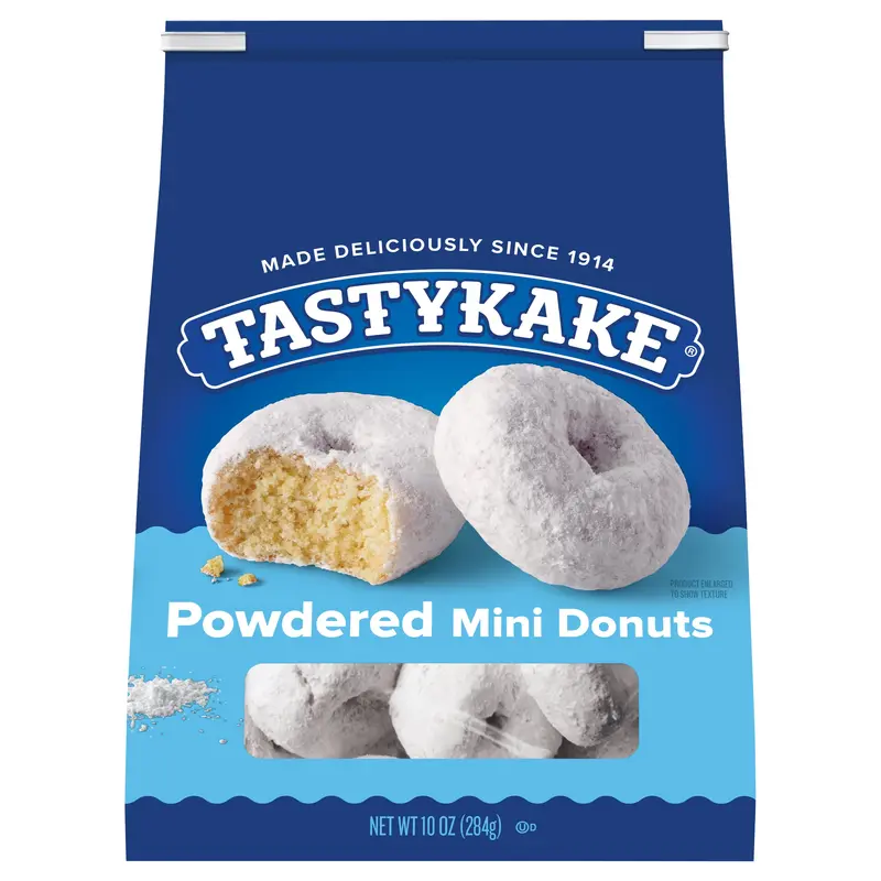 Tastykake Powdered Sugar Mini Donuts, Shareable Powdered Donuts, 10 oz Bag