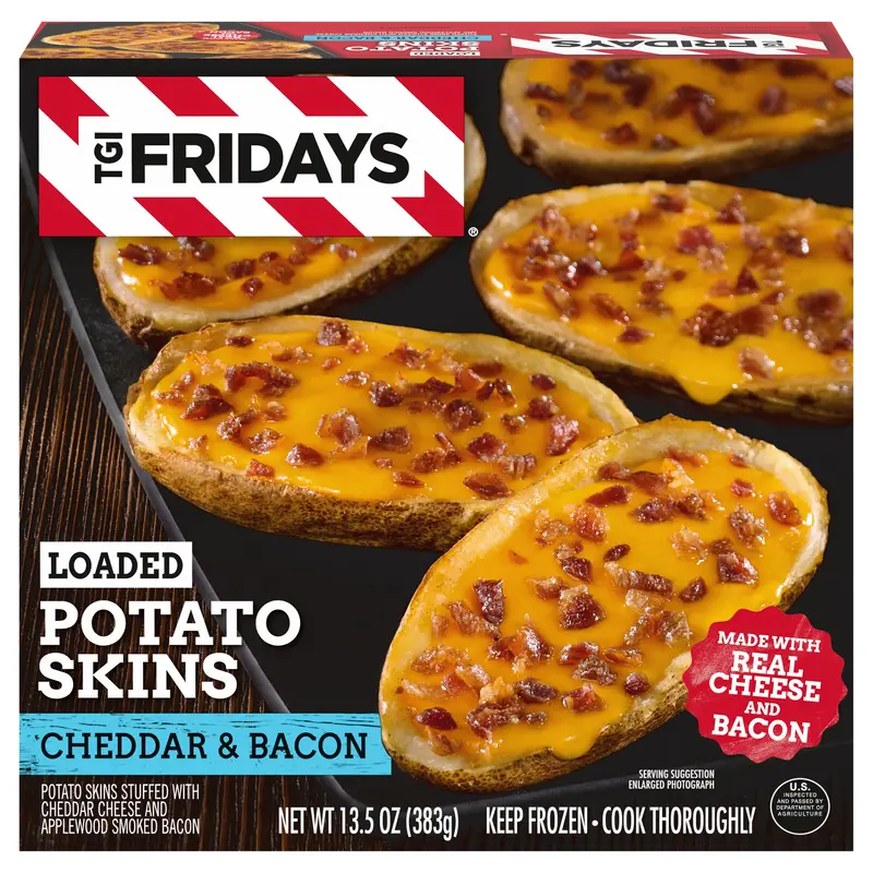 TGI Fridays Loaded Cheddar & Bacon Potato Skins Frozen Snacks, 13.5 oz Box