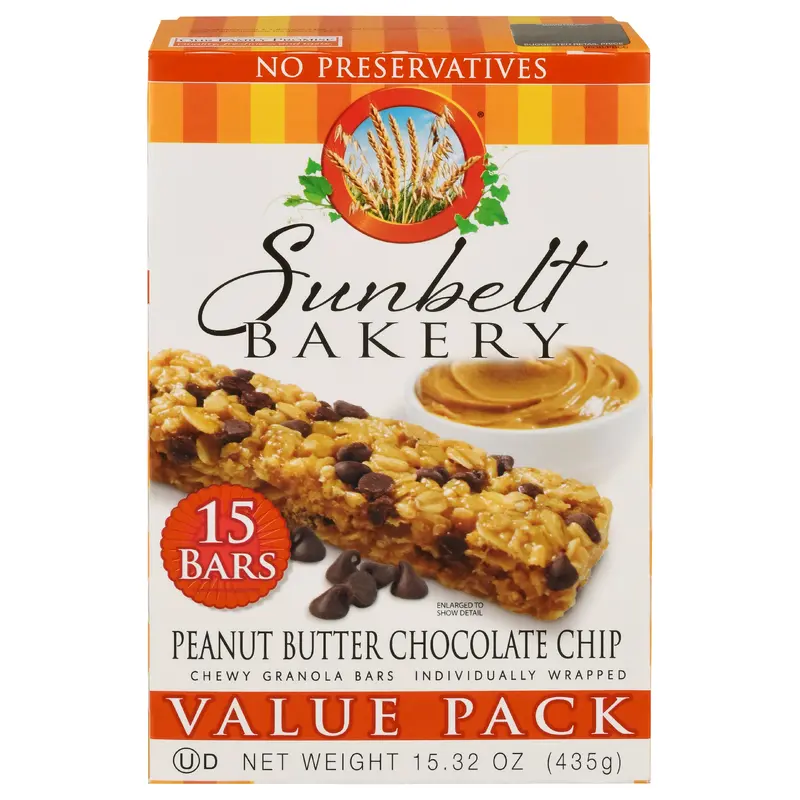 Sunbelt Bakery Chewy Peanut Butter Chocolate Chip Granola Bars Value Pack 15 ea