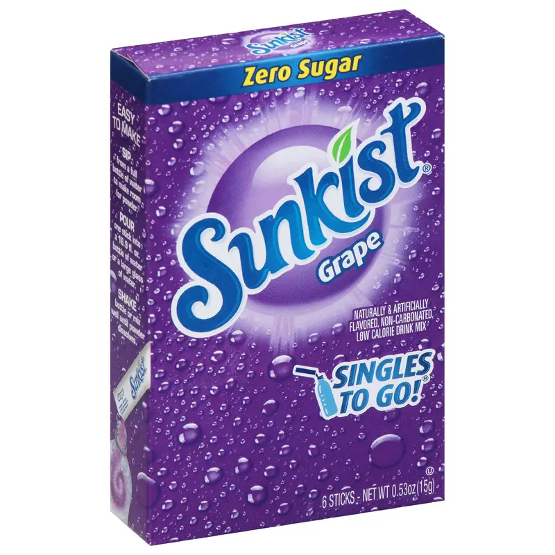 Sunkist Singles to Go! Zero Sugar Grape Drink Mix 6 Sticks