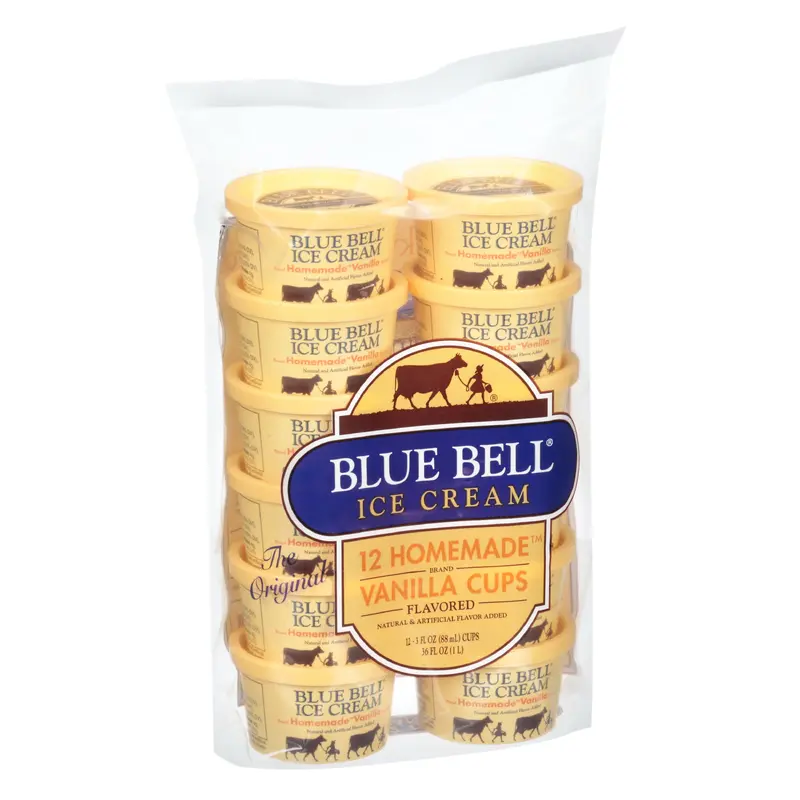 Blue Bell Homemade Vanilla Flavored Ice Cream 12 - 3 fl oz Cups