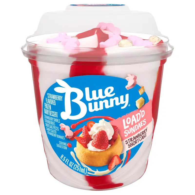 Blue Bunny Load'd Sundaes Strawberry Shortcake, Frozen Dessert Cup, 8.5 fl oz