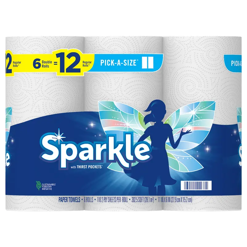 SPARKLE PICK-A-SIZE PAPER TOWELS, 6 DOUBLE ROLLS