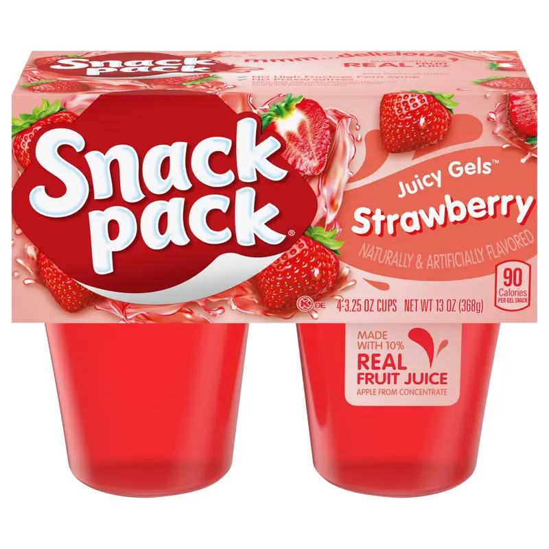 Snack Pack Strawberry Flavored Juicy Gels, 4 Count Snack Cups
