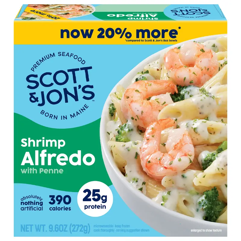 Scott & Jon's Shrimp Alfredo Pasta Bowl 9.6 oz Frozen Meal
