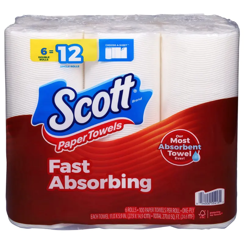 Scott One-Ply Fast Absorbing Paper Towels Double Rolls 6 ea