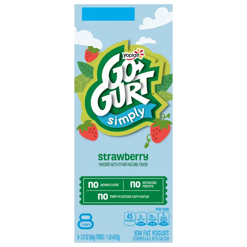 Simply Go-GURT Strawberry Kids Low Fat Yogurt, Gluten Free, 2 oz Yogurt Tubes (8 Count)