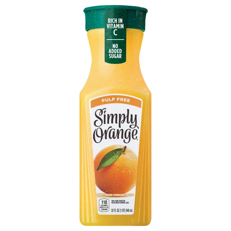 Simply Orange Pulp Free Juice Bottle, 32 fl oz