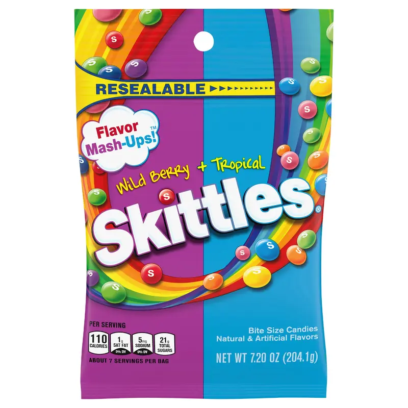 SKITTLES Flavor Mash-Ups Wild Berry and Tropical Chewy Candy, 7.2 oz Bag