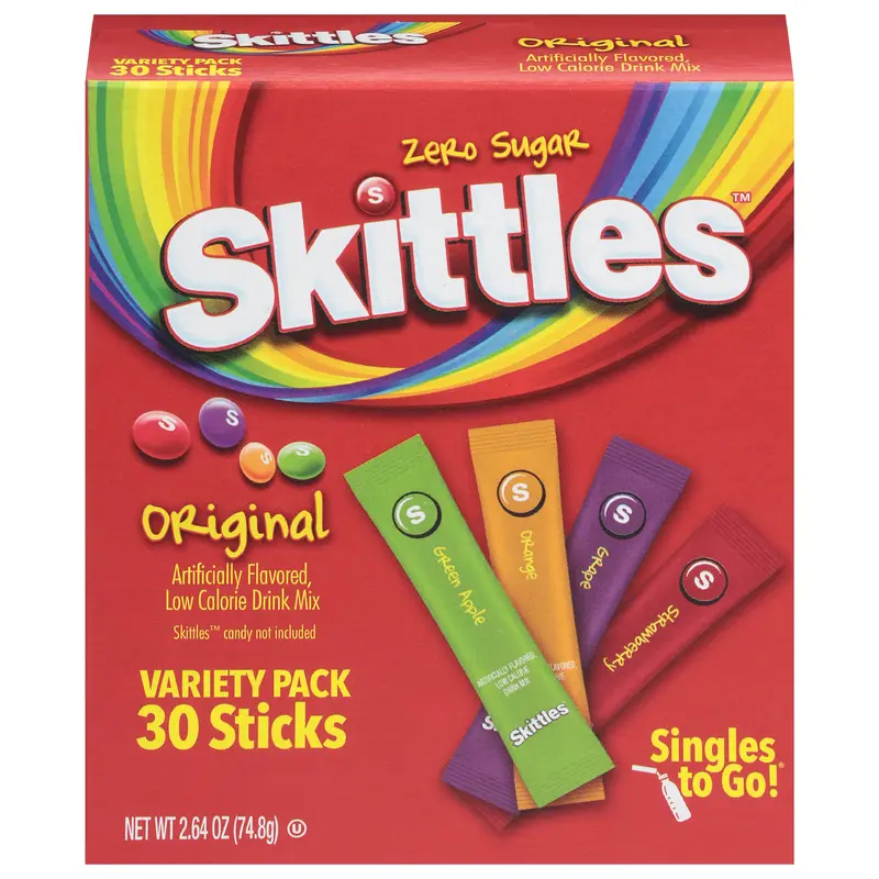 Skittles Zero Sugar Singles To Go Original Drink Mix Variety Pack 30 ea
