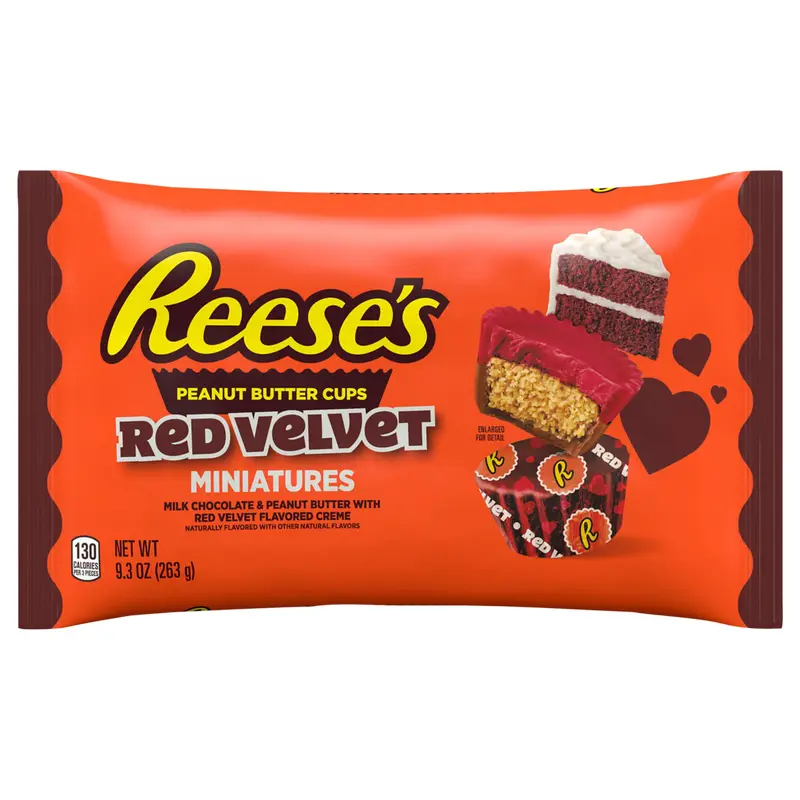 REESE'S Miniatures Milk Chocolate and Red Velvet Flavored Creme Peanut Butter Cups, Valentine's Candy Bag, 9.3 oz