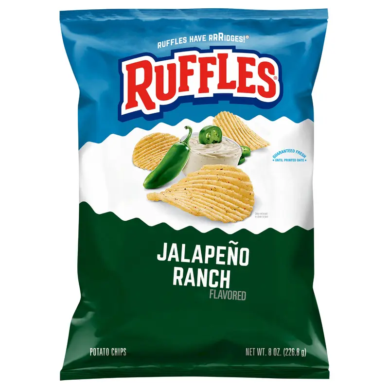 Ruffles Potato Chips Jalapeno Ranch Flavored 8.0 Oz