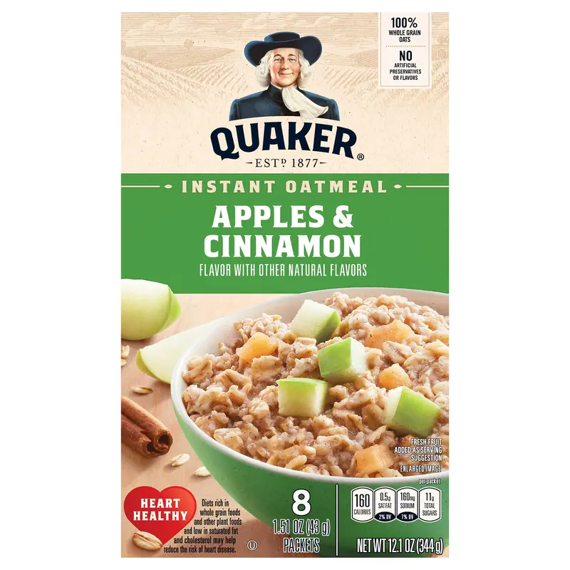 Quaker Instant Apples & Cinnamon Oatmeal Packet 8 - 1.51 oz Packets