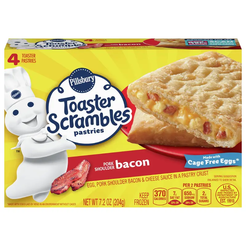 Pillsbury Bacon Toaster Scrambles, Frozen Breakfast Pastries, 4 ct, 7.2 oz