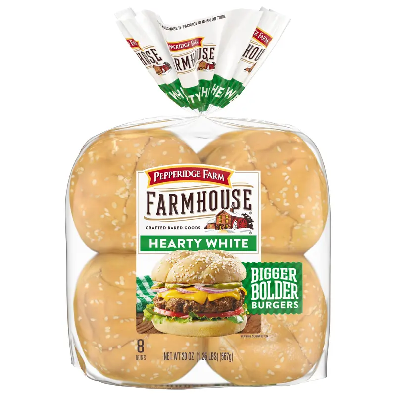 Pepperidge Farm Farmhouse Hearty White Hamburger Buns, 8-Pack Bag
