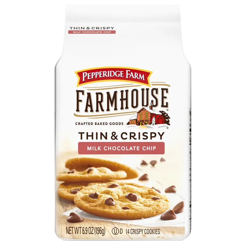 Pepperidge Farm Farmhouse Thin and Crispy Milk Chocolate Chip Cookies, 6.9 OZ Bag (14 Cookies)