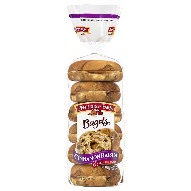 Pepperidge Farm Pre-Sliced Cinnamon Raisin Bagels 6 ea