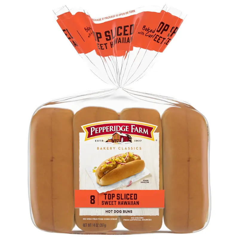 Pepperidge Farm Sweet Hawaiian Hot Dog Buns, Top Sliced, 8-Pack Bag